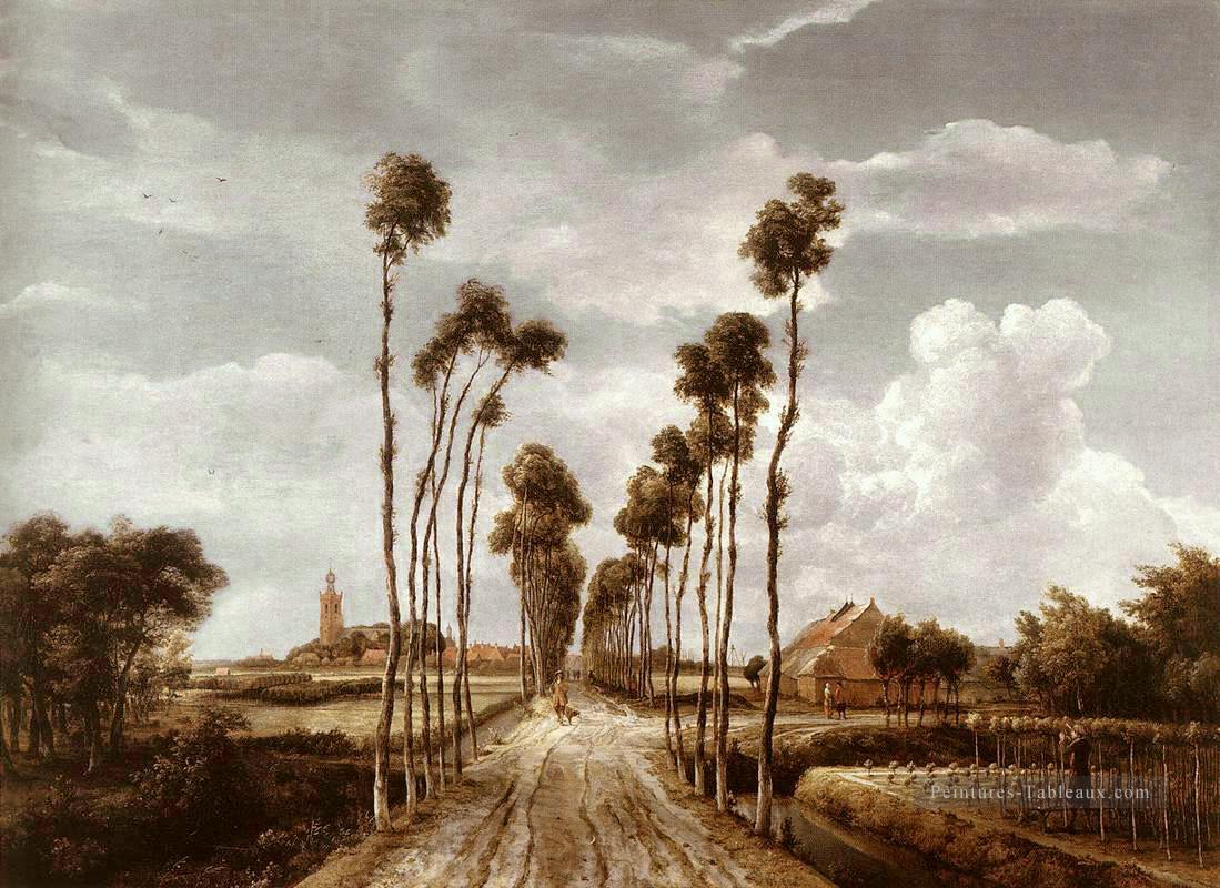 L’allée de Middelharnis paysage Meindert Hobbema Peintures à l'huile